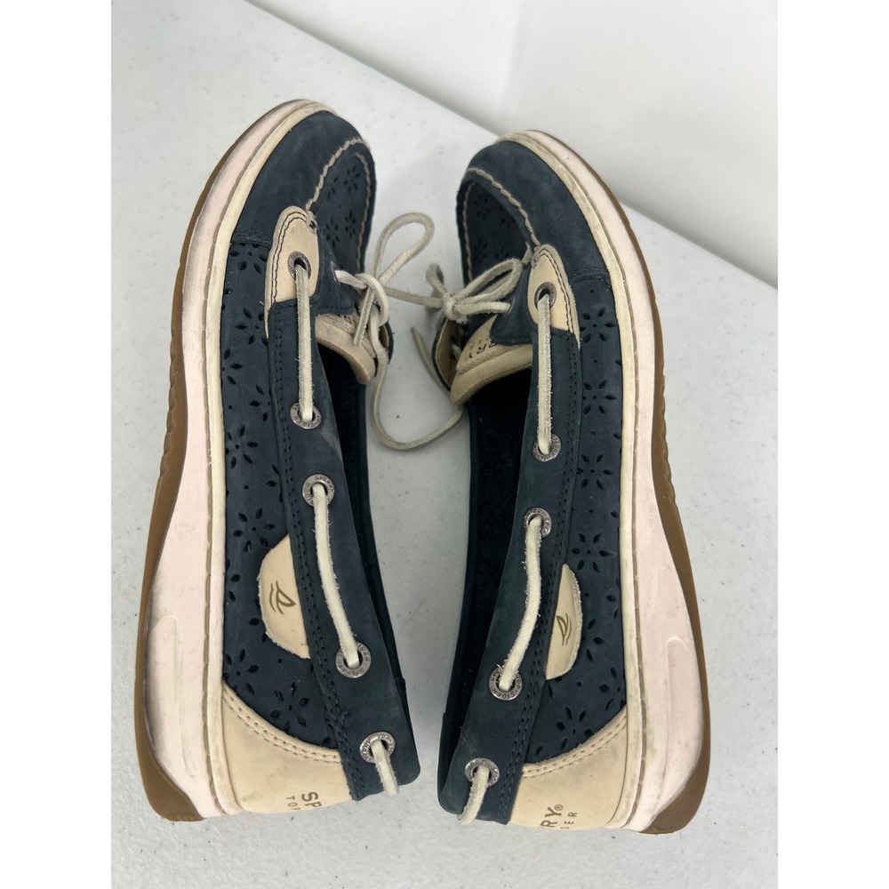 Sperry Top-Sider Womens 8.5M Navy Blue Perforated Leather Boat Shoes 9265919 - Picture 4 of 9